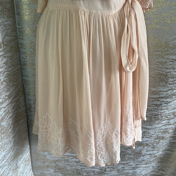 Free People Peach Sylvia Embroidered Beaded Wrap Mini Evening Dress - Picture 8 of 17